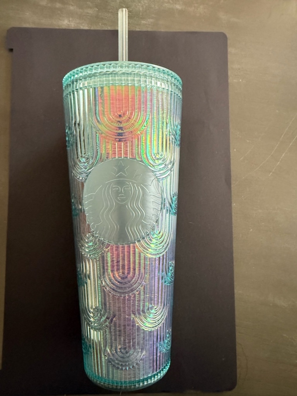 Starbucks Iridescent Teal and Rainbow Reusable Cold Cup with Straw